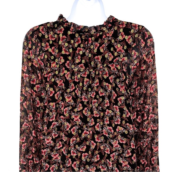 LOFT Shimmer Vine Pleated Yoke Metallic Floral Print Semi Sheer Blouse Top XS - Picture 7 of 10